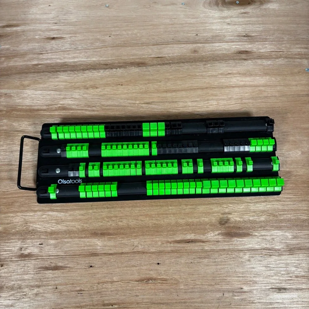 Olsa Tools Socket Organizer Tray 4 Rails Green Black Tool organizer 1/4
